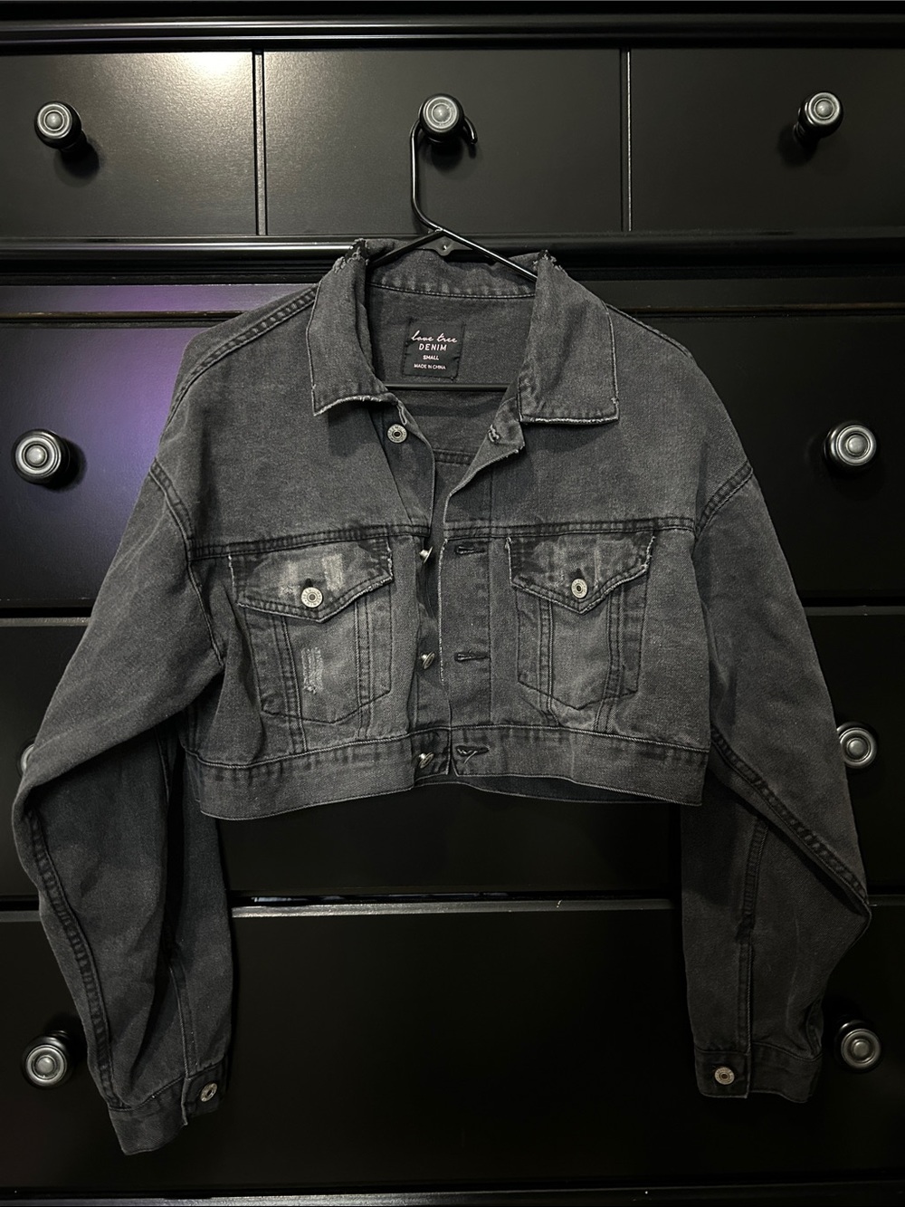 Cropped Distressed Denim Jacket